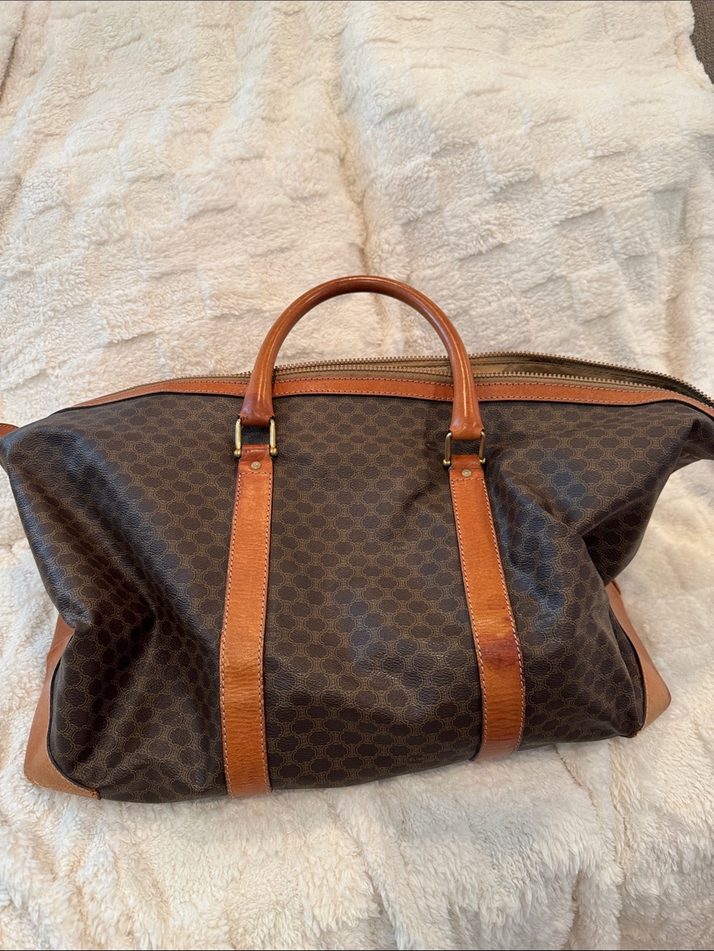Celine Brown and Tan Patterned Tote